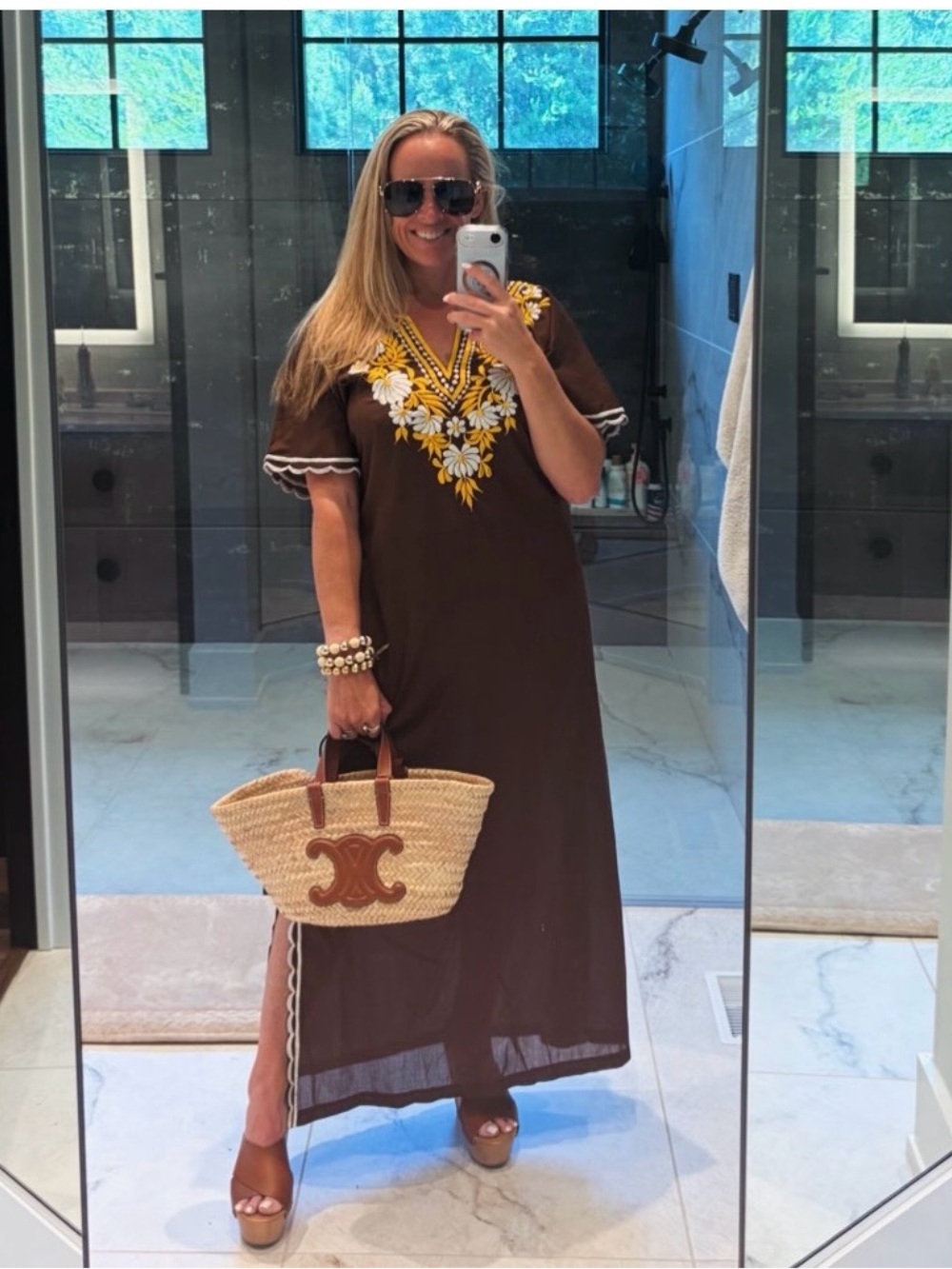 Vintage 1970s Brown Embroidered Maxi Dress | Boho Hostess Resort Dress